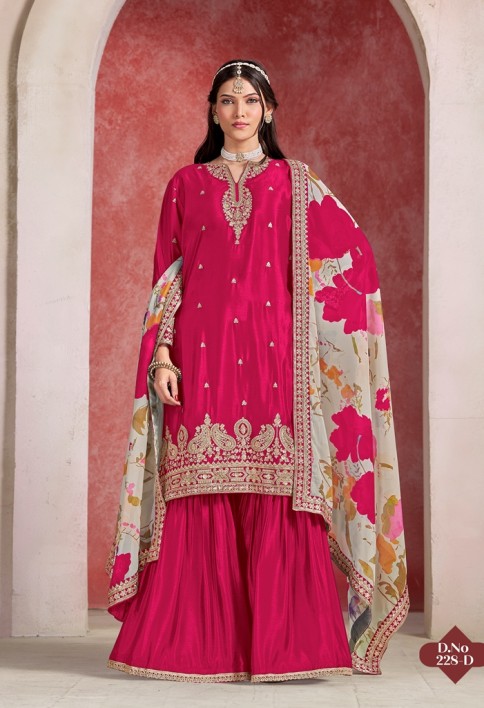 Raspberry Bloom suit in Festive Splendor”